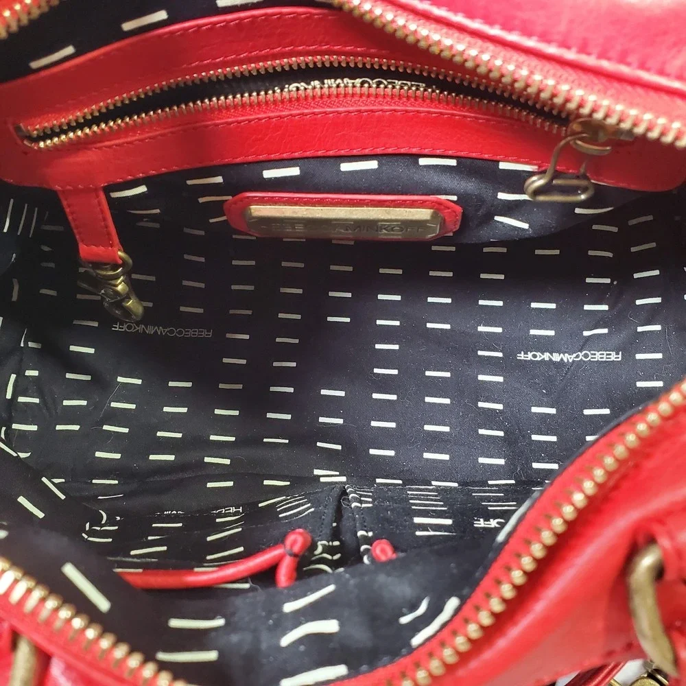 Rebecca Minkoff Red MAB Mini Leather Satchel Handbag Quilted Designer Old Money